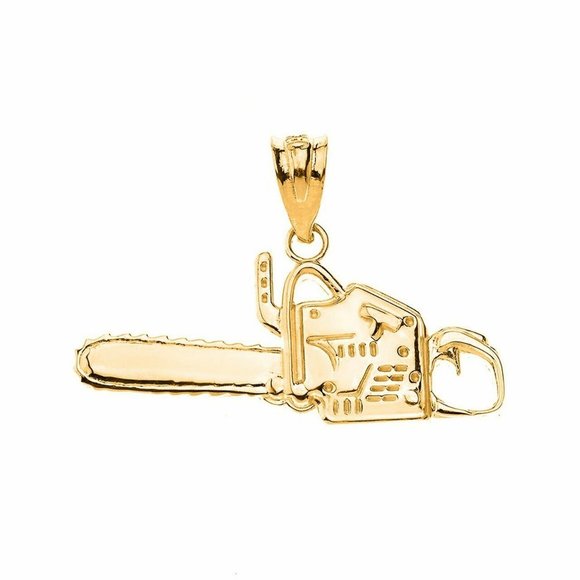 Solid 10k Gold Timber Chainsaw Pendant Charm